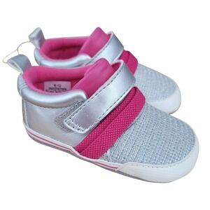 Robeez ro+me Baby Shoes‎ 6-12 Months Silver Pink Sneakers Infant Girl Toddler